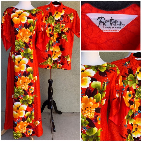 🌺Hawaiian Wedding Honeymoon Set Dress & Shirt 60s - Picture 2 of 16